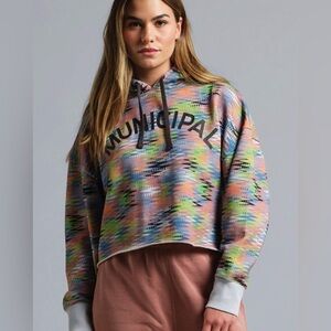 Municipal M.OG-330 Hoodie with a multi-color, abstract pattern. Size medium